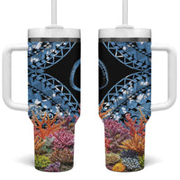 Personalised Nukuoro Micronesia Atoll Tumbler With Handle with Pacific Coral Reef LT9 One Size: 40 oz Blue - Polynesian Pride
