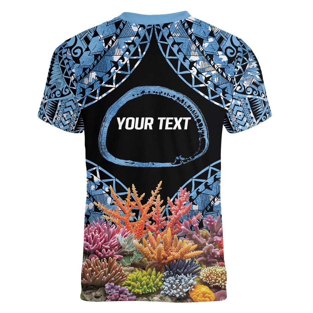 Personalised Nukuoro Micronesia Atoll Women V-Neck T-Shirt with Pacific Coral Reef LT9 - Polynesian Pride