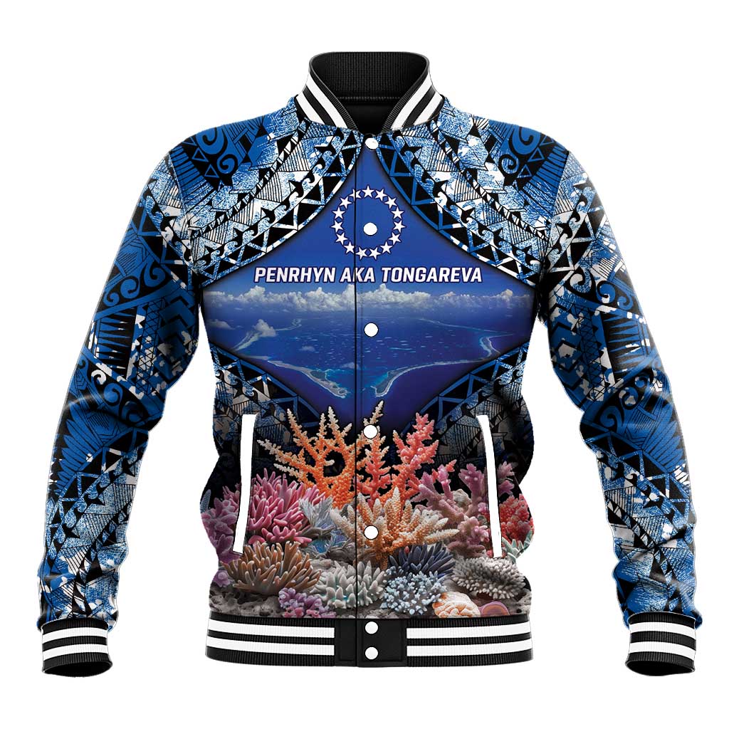 Penrhyn aka Tongareva Cook Islands Atoll Personalised Baseball Jacket with Pacific Coral Reef Blue Vibe