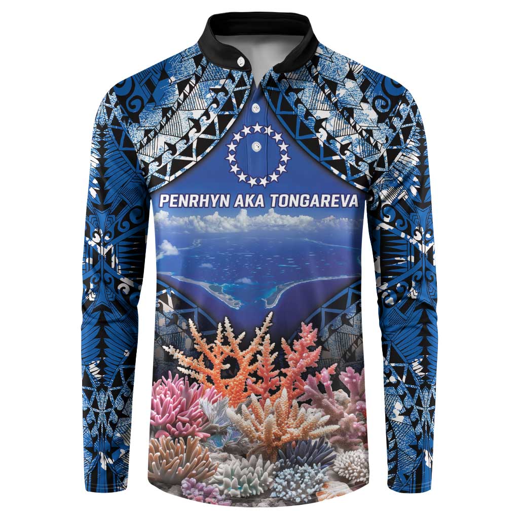 Penrhyn aka Tongareva Cook Islands Atoll Personalised Button Sweatshirt with Pacific Coral Reef Blue Vibe