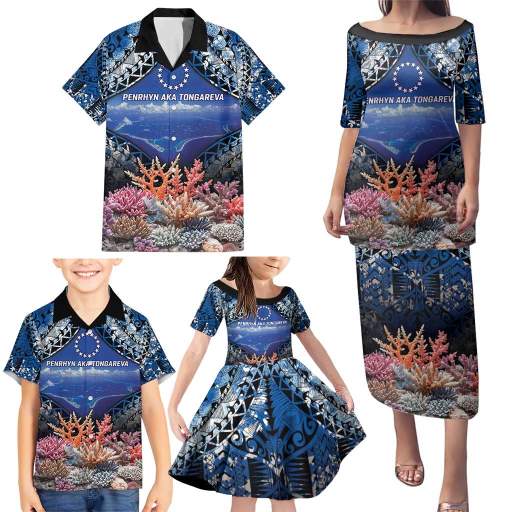 Penrhyn aka Tongareva Cook Islands Atoll Personalised Family Matching Puletasi and Hawaiian Shirt with Pacific Coral Reef Blue Vibe