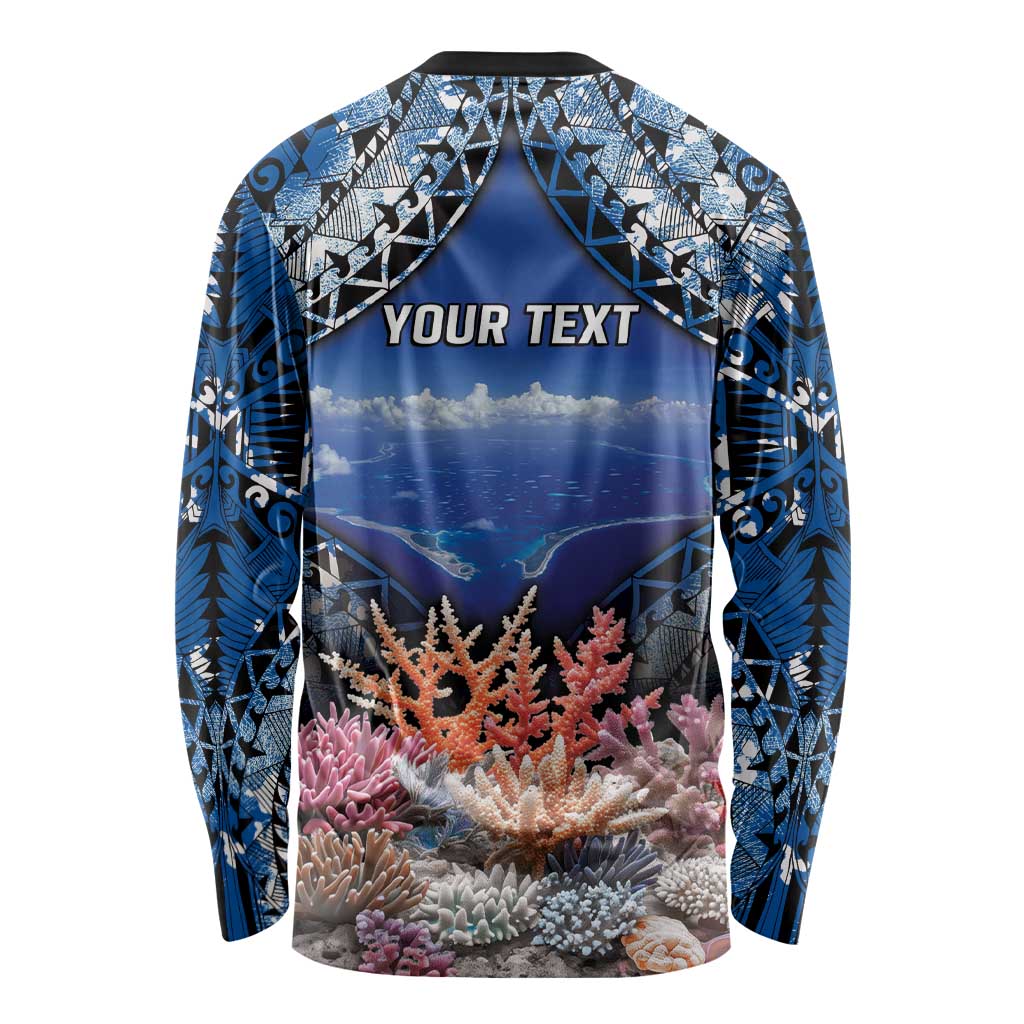 Penrhyn aka Tongareva Cook Islands Atoll Personalised Long Sleeve Shirt with Pacific Coral Reef Blue Vibe