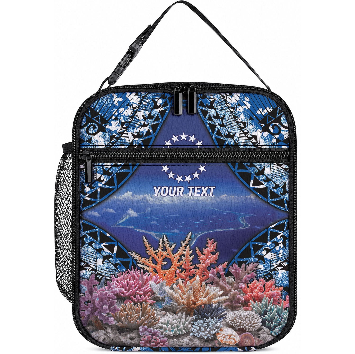 Penrhyn aka Tongareva Cook Islands Atoll Personalised Lunch Bag with Pacific Coral Reef Blue Vibe LT9 10.2 × 8.3 × 4.3 inch Blue - Polynesian Pride