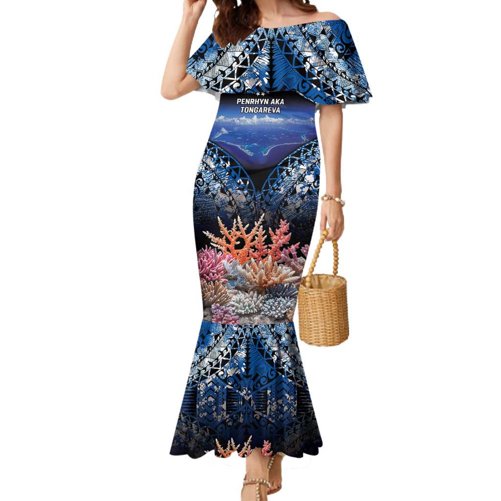 Penrhyn aka Tongareva Cook Islands Atoll Personalised Mermaid Dress with Pacific Coral Reef Blue Vibe