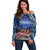 Penrhyn aka Tongareva Cook Islands Atoll Personalised Off Shoulder Sweater with Pacific Coral Reef Blue Vibe