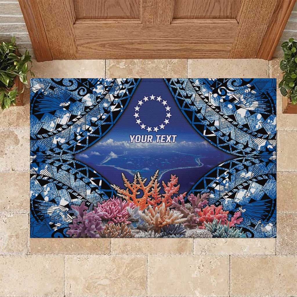 Penrhyn aka Tongareva Cook Islands Atoll Personalised Rubber Doormat with Pacific Coral Reef Blue Vibe