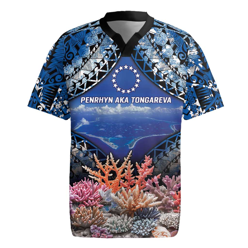 Penrhyn aka Tongareva Cook Islands Atoll Personalised Rugby Jersey with Pacific Coral Reef Blue Vibe