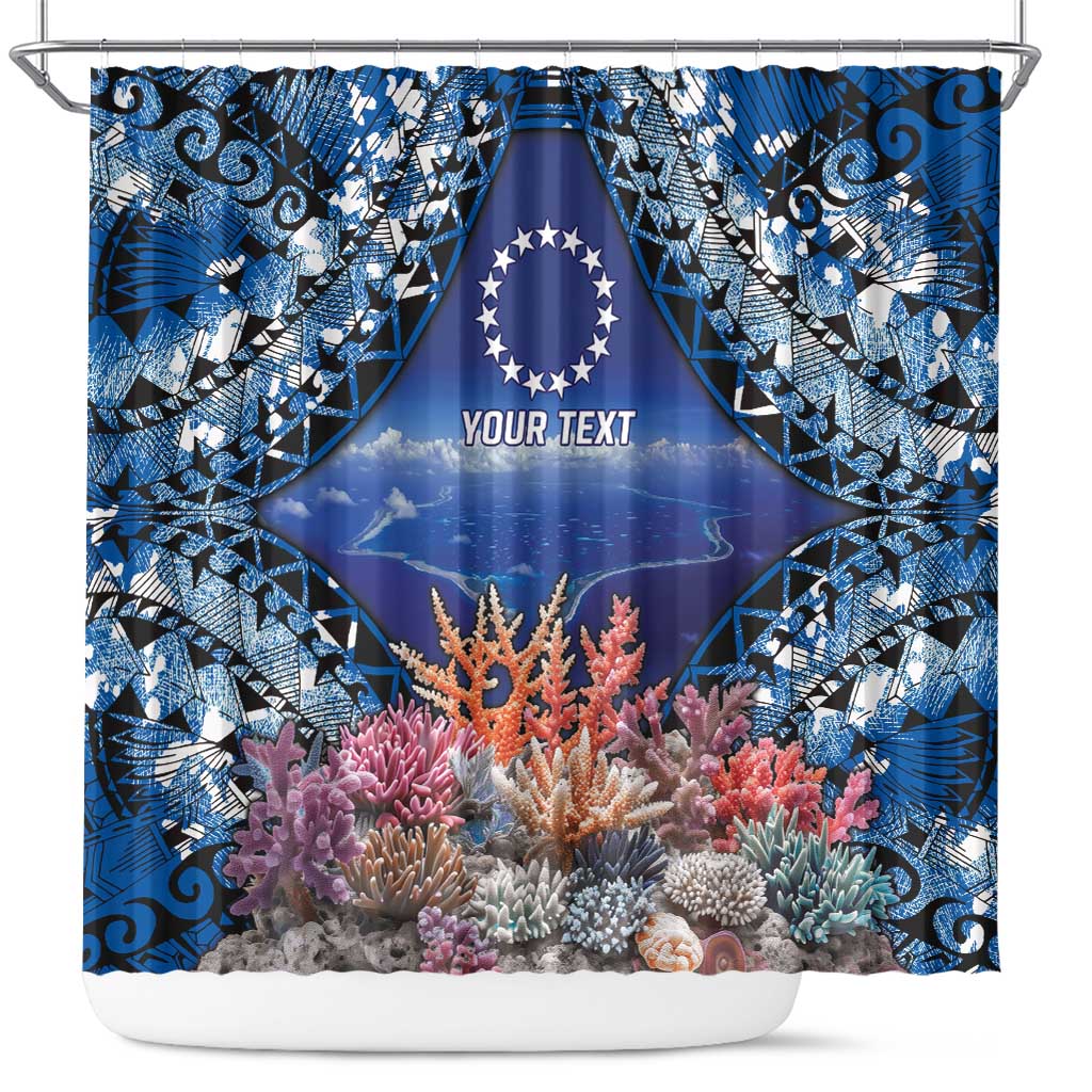 Penrhyn aka Tongareva Cook Islands Atoll Personalised Shower Curtain with Pacific Coral Reef Blue Vibe