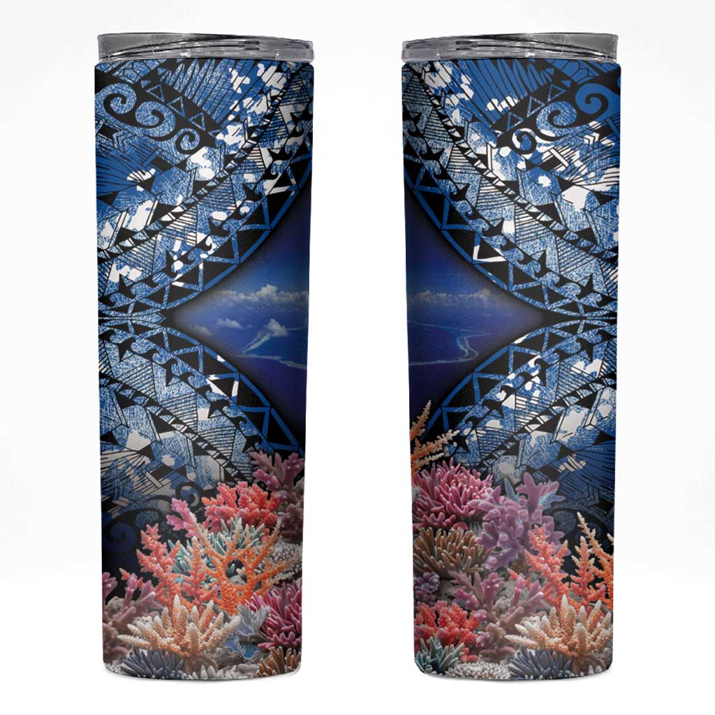 Penrhyn aka Tongareva Cook Islands Atoll Personalised Skinny Tumbler with Pacific Coral Reef Blue Vibe