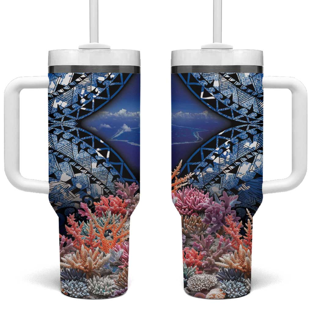 Penrhyn aka Tongareva Cook Islands Atoll Personalised Tumbler With Handle with Pacific Coral Reef Blue Vibe