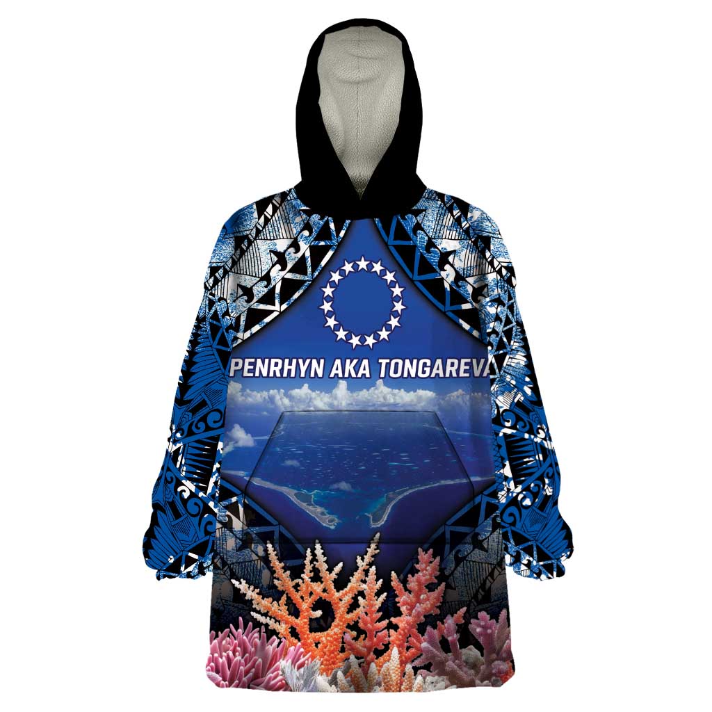 Penrhyn aka Tongareva Cook Islands Atoll Personalised Wearable Blanket Hoodie with Pacific Coral Reef Blue Vibe