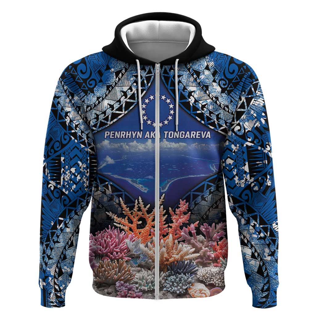 Penrhyn aka Tongareva Cook Islands Atoll Personalised Zip Hoodie with Pacific Coral Reef Blue Vibe