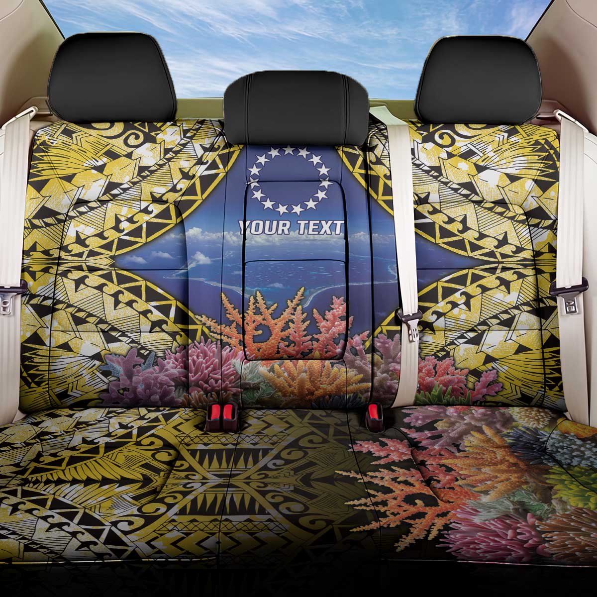 Penrhyn aka Tongareva Cook Islands Atoll Personalised Back Car Seat Cover with Pacific Coral Reef Gold Vibe