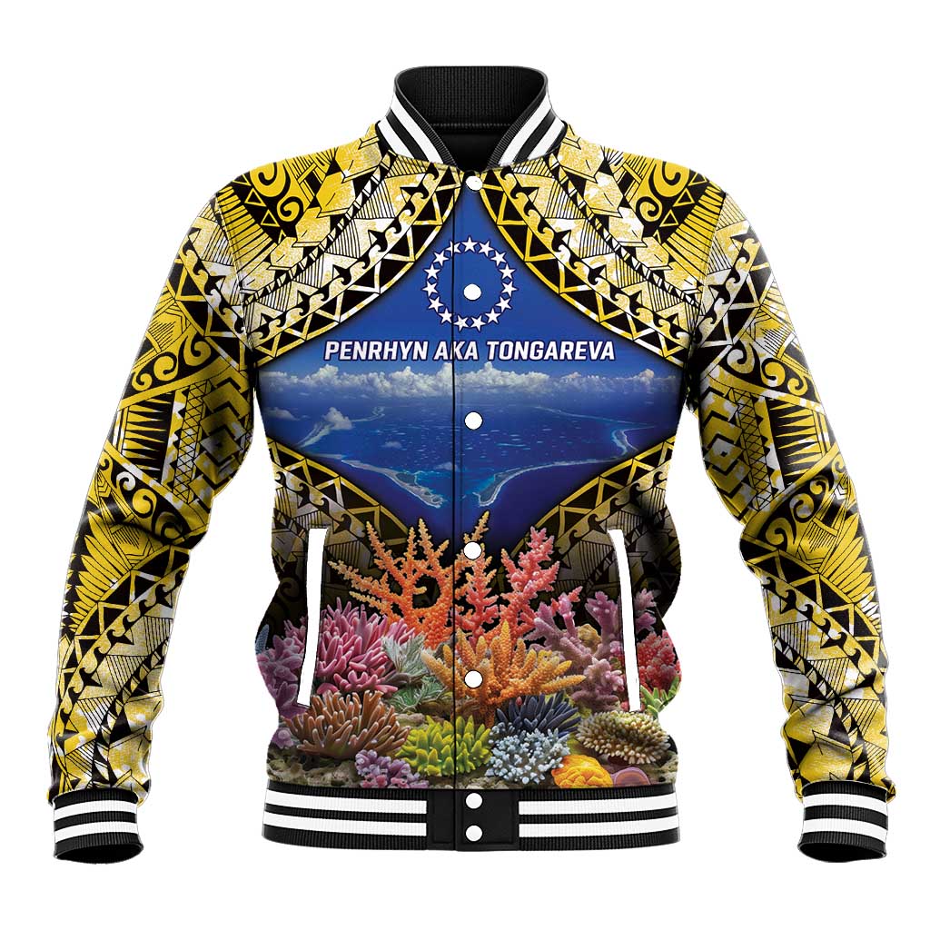 Penrhyn aka Tongareva Cook Islands Atoll Personalised Baseball Jacket with Pacific Coral Reef Gold Vibe