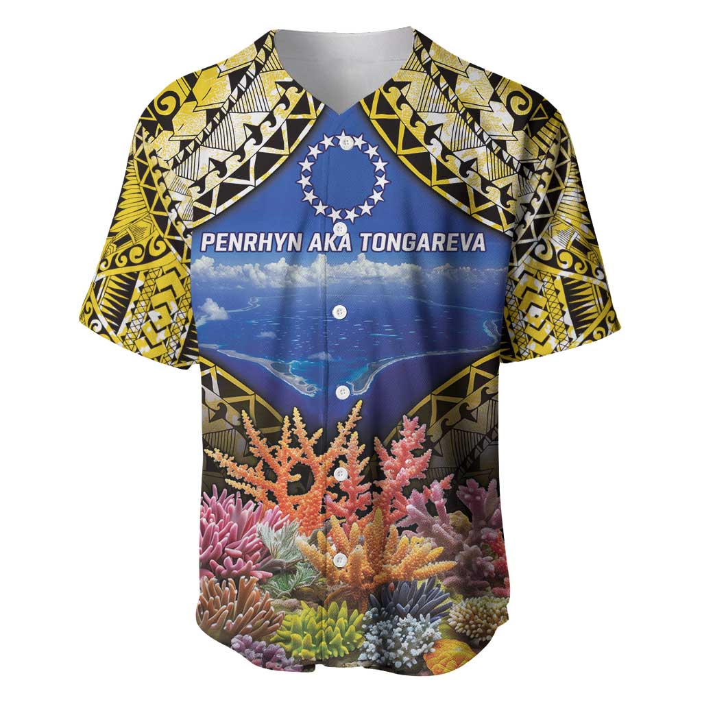 Penrhyn aka Tongareva Cook Islands Atoll Personalised Baseball Jersey with Pacific Coral Reef Gold Vibe