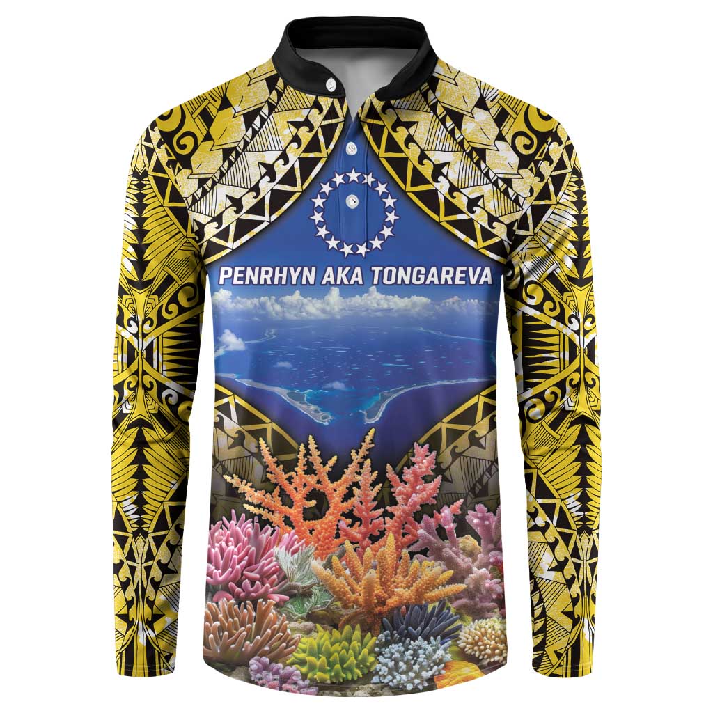 Penrhyn aka Tongareva Cook Islands Atoll Personalised Button Sweatshirt with Pacific Coral Reef Gold Vibe