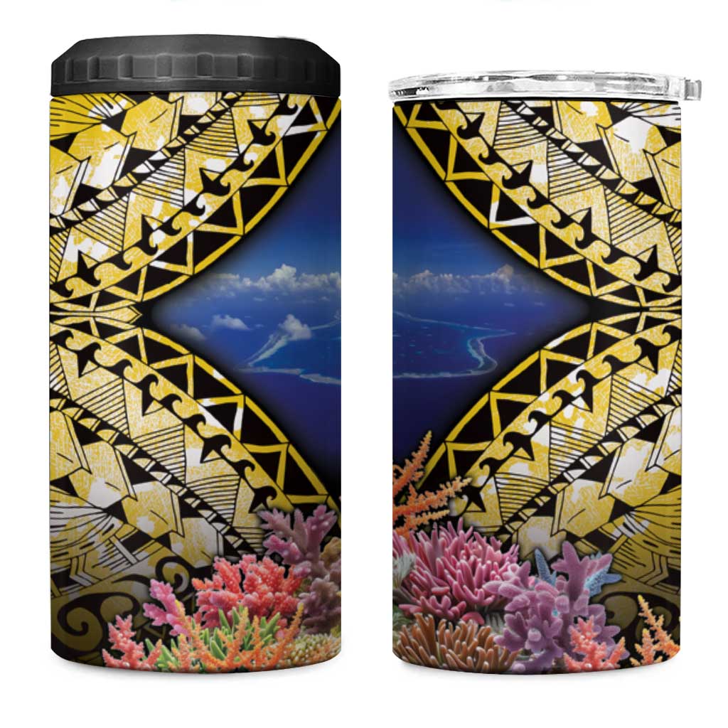 Penrhyn aka Tongareva Cook Islands Atoll Personalised 4 in 1 Can Cooler Tumbler with Pacific Coral Reef Gold Vibe