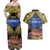 Penrhyn aka Tongareva Cook Islands Atoll Personalised Couples Matching Off Shoulder Maxi Dress and Hawaiian Shirt with Pacific Coral Reef Gold Vibe