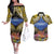 Penrhyn aka Tongareva Cook Islands Atoll Personalised Couples Matching Off The Shoulder Long Sleeve Dress and Hawaiian Shirt with Pacific Coral Reef Gold Vibe