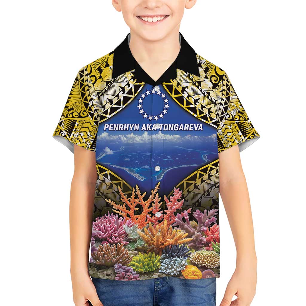 Penrhyn aka Tongareva Cook Islands Atoll Personalised Kid Hawaiian Shirt with Pacific Coral Reef Gold Vibe