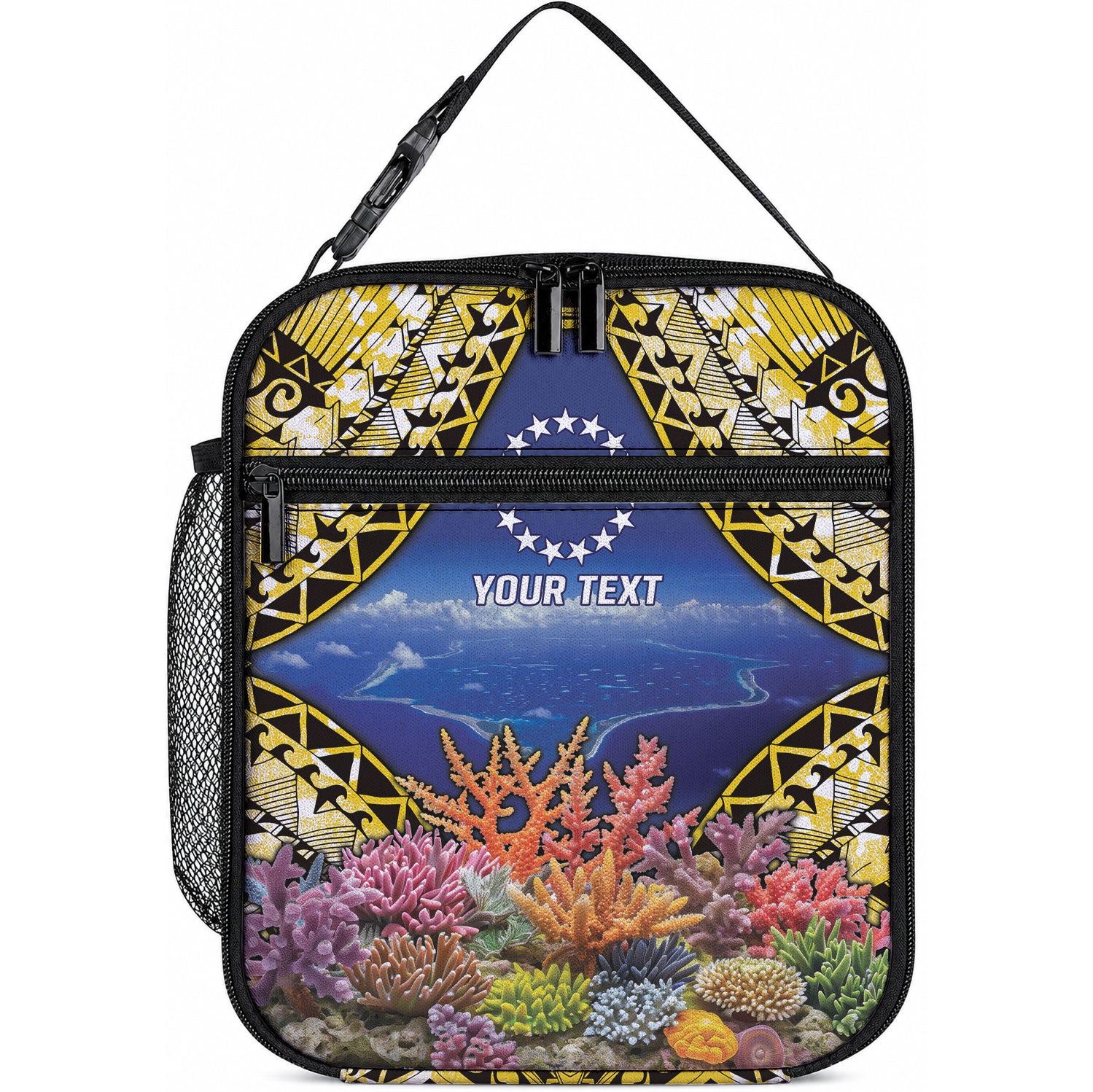 Penrhyn aka Tongareva Cook Islands Atoll Personalised Lunch Bag with Pacific Coral Reef Gold Vibe LT9 10.2 × 8.3 × 4.3 inch Gold - Polynesian Pride