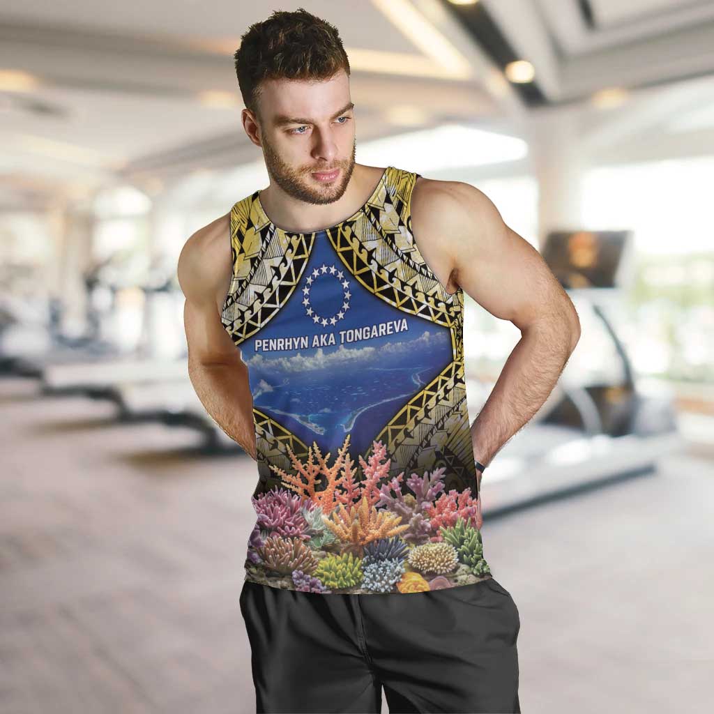 Penrhyn aka Tongareva Cook Islands Atoll Personalised Men Tank Top with Pacific Coral Reef Gold Vibe