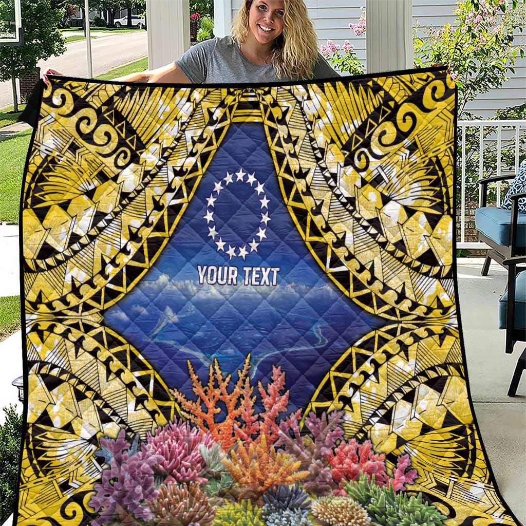 Penrhyn aka Tongareva Cook Islands Atoll Personalised Quilt with Pacific Coral Reef Gold Vibe