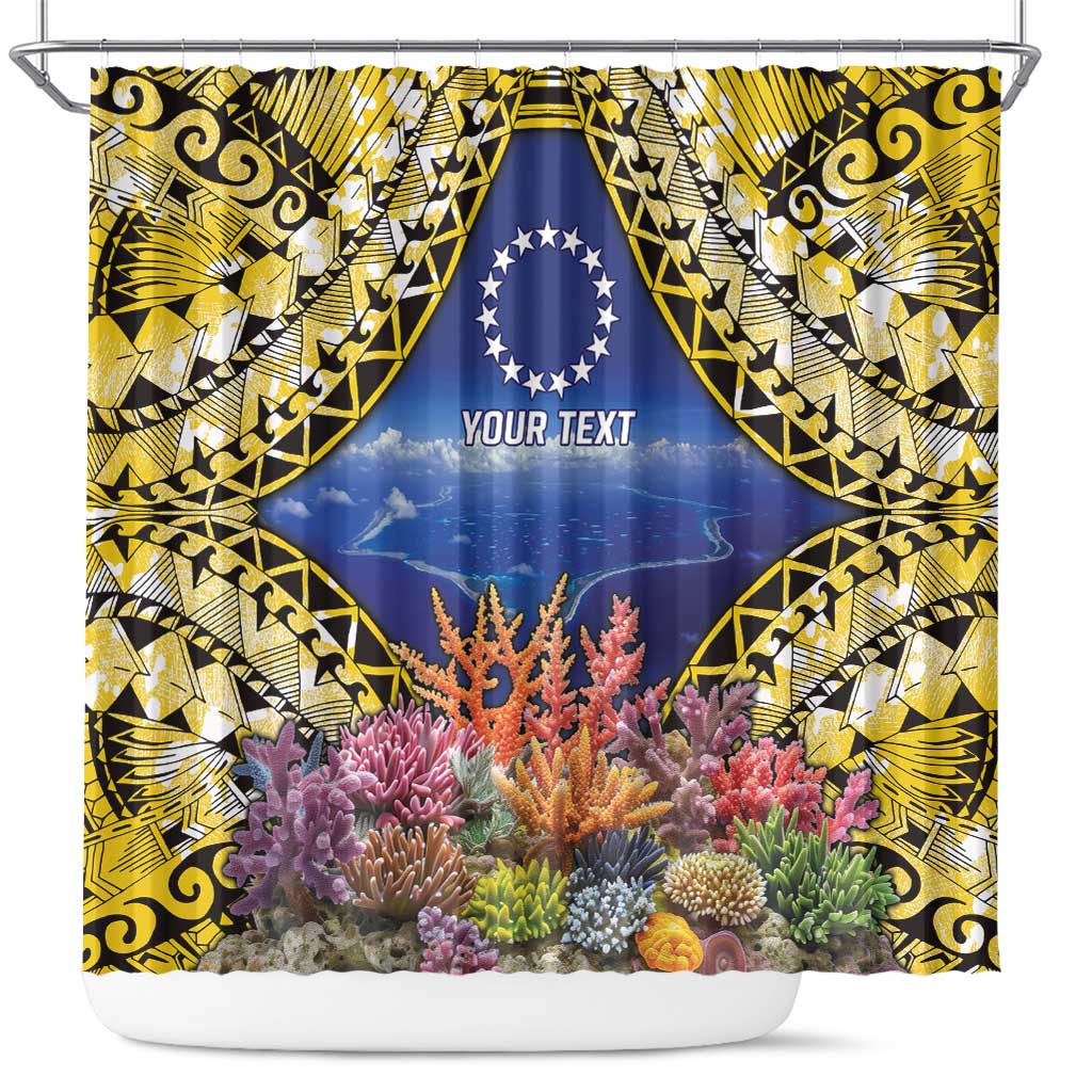 Penrhyn aka Tongareva Cook Islands Atoll Personalised Shower Curtain with Pacific Coral Reef Gold Vibe