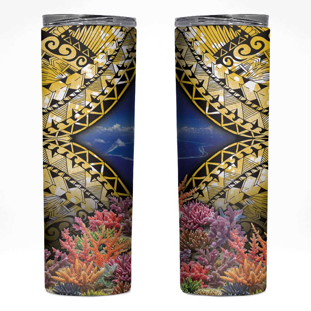 Penrhyn aka Tongareva Cook Islands Atoll Personalised Skinny Tumbler with Pacific Coral Reef Gold Vibe