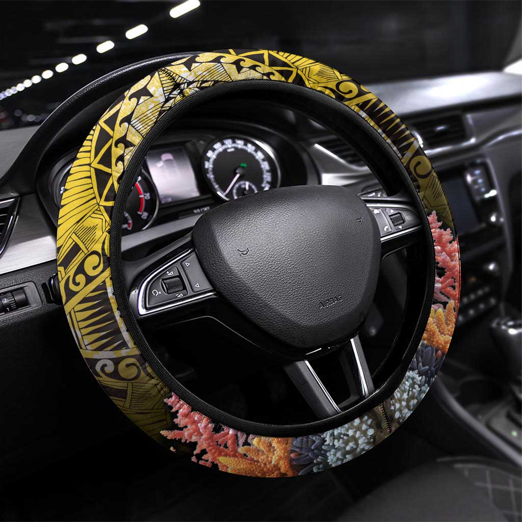 Penrhyn aka Tongareva Cook Islands Atoll Steering Wheel Cover with Pacific Coral Reef Gold Vibe