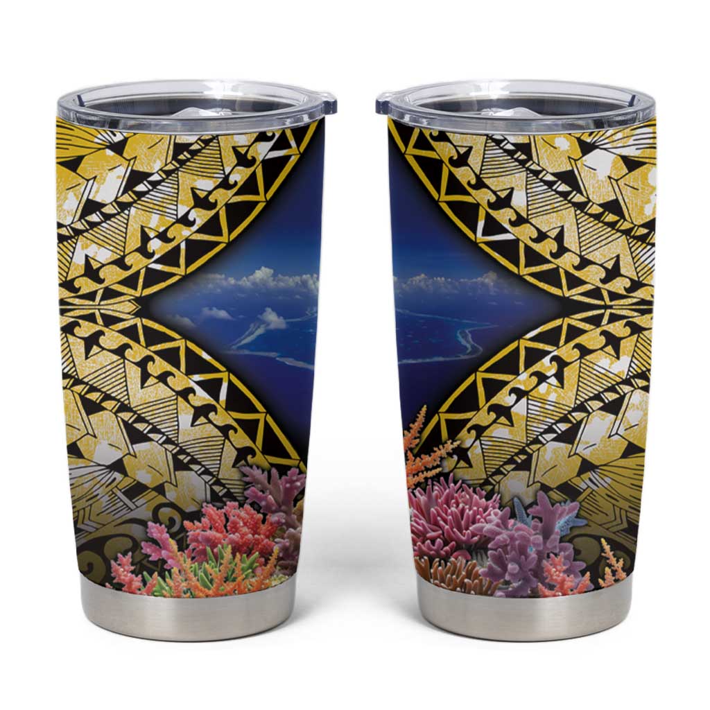 Penrhyn aka Tongareva Cook Islands Atoll Personalised Tumbler Cup with Pacific Coral Reef Gold Vibe