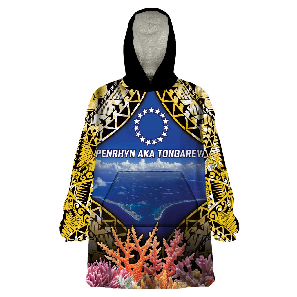 Penrhyn aka Tongareva Cook Islands Atoll Personalised Wearable Blanket Hoodie with Pacific Coral Reef Gold Vibe