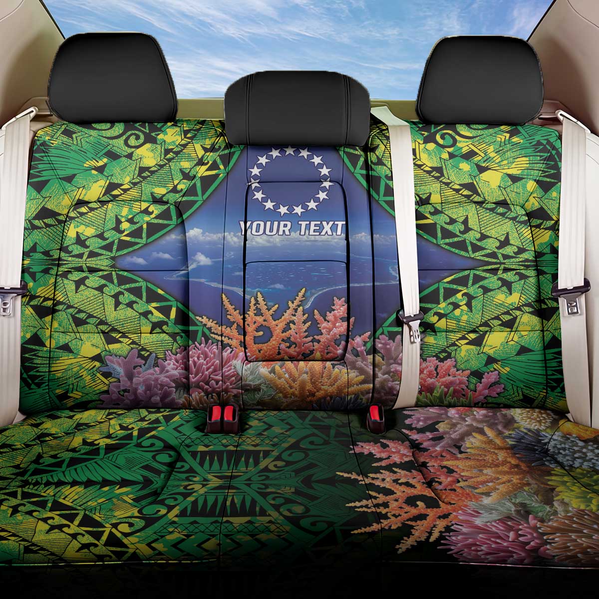 Penrhyn aka Tongareva Cook Islands Atoll Personalised Back Car Seat Cover with Pacific Coral Reef Green Vibe