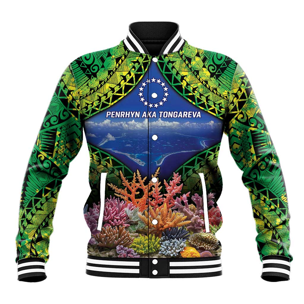 Penrhyn aka Tongareva Cook Islands Atoll Personalised Baseball Jacket with Pacific Coral Reef Green Vibe