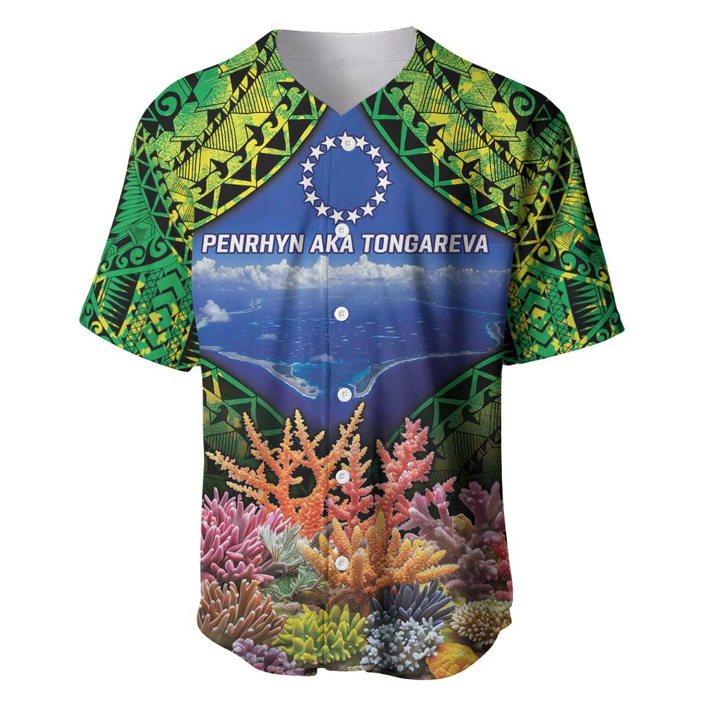 Penrhyn aka Tongareva Cook Islands Atoll Personalised Baseball Jersey with Pacific Coral Reef Green Vibe