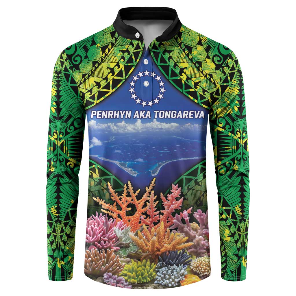 Penrhyn aka Tongareva Cook Islands Atoll Personalised Button Sweatshirt with Pacific Coral Reef Green Vibe