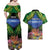 Penrhyn aka Tongareva Cook Islands Atoll Personalised Couples Matching Off Shoulder Maxi Dress and Hawaiian Shirt with Pacific Coral Reef Green Vibe