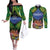 Penrhyn aka Tongareva Cook Islands Atoll Personalised Couples Matching Off The Shoulder Long Sleeve Dress and Long Sleeve Button Shirt with Pacific Coral Reef Green Vibe