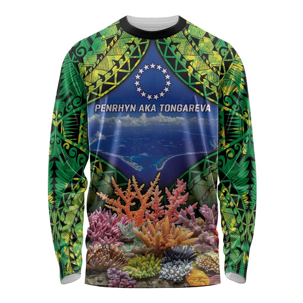 Penrhyn aka Tongareva Cook Islands Atoll Personalised Long Sleeve Shirt with Pacific Coral Reef Green Vibe