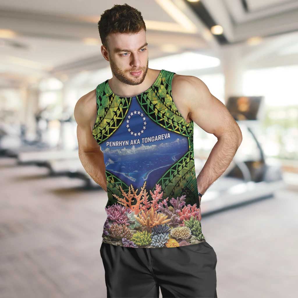 Penrhyn aka Tongareva Cook Islands Atoll Personalised Men Tank Top with Pacific Coral Reef Green Vibe