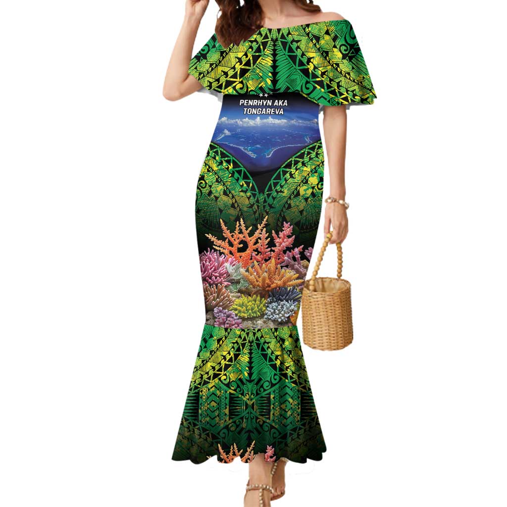 Penrhyn aka Tongareva Cook Islands Atoll Personalised Mermaid Dress with Pacific Coral Reef Green Vibe