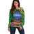 Penrhyn aka Tongareva Cook Islands Atoll Personalised Off Shoulder Sweater with Pacific Coral Reef Green Vibe