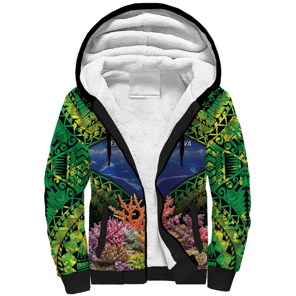 Penrhyn aka Tongareva Cook Islands Atoll Personalised Sherpa Hoodie with Pacific Coral Reef Green Vibe