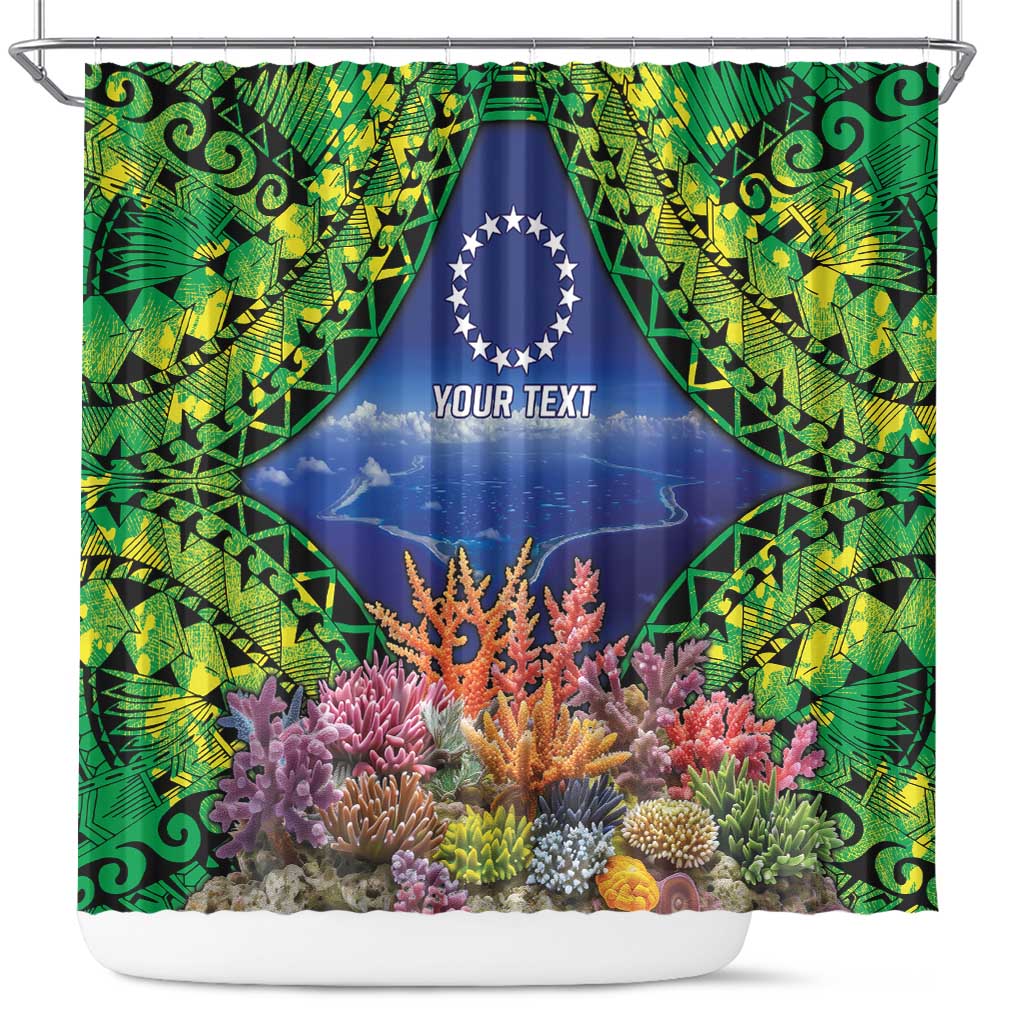 Penrhyn aka Tongareva Cook Islands Atoll Personalised Shower Curtain with Pacific Coral Reef Green Vibe