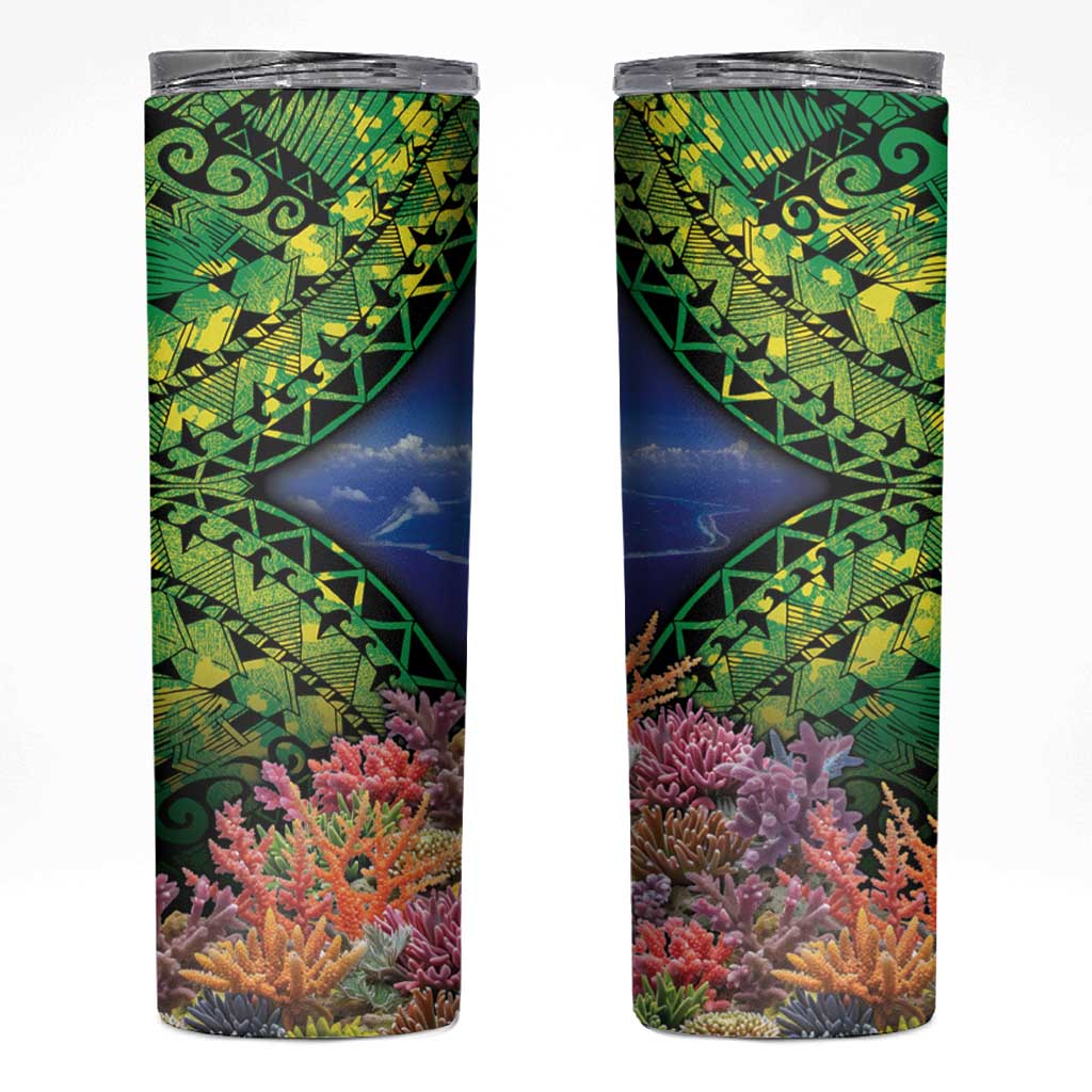 Penrhyn aka Tongareva Cook Islands Atoll Personalised Skinny Tumbler with Pacific Coral Reef Green Vibe