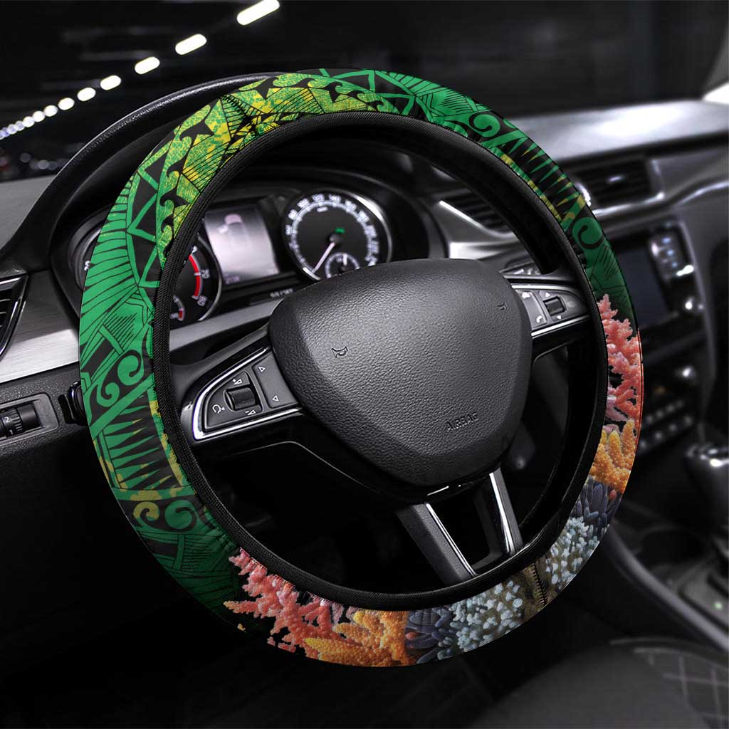 Penrhyn aka Tongareva Cook Islands Atoll Steering Wheel Cover with Pacific Coral Reef Green Vibe