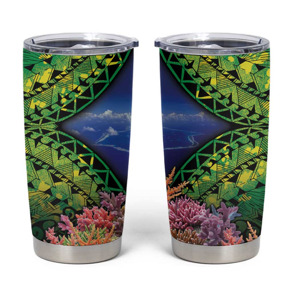 Penrhyn aka Tongareva Cook Islands Atoll Personalised Tumbler Cup with Pacific Coral Reef Green Vibe