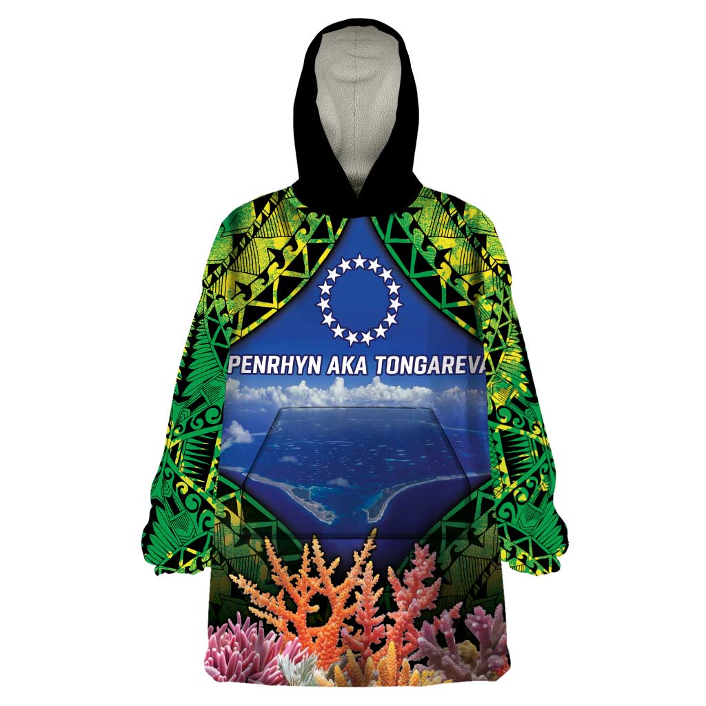 Penrhyn aka Tongareva Cook Islands Atoll Personalised Wearable Blanket Hoodie with Pacific Coral Reef Green Vibe