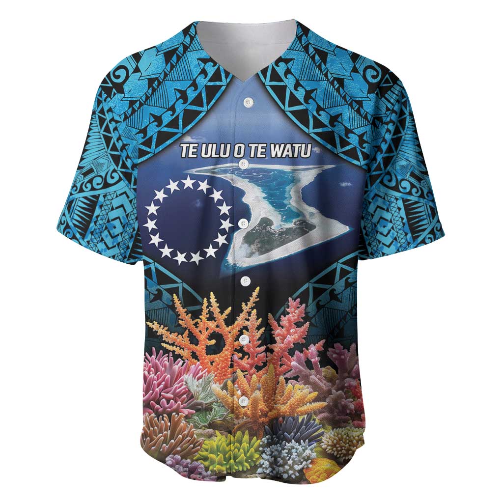 Te Ulu o te Watu Cook Islands Atoll Personalised Baseball Jersey Pukapuka Map with Pacific Coral Reef Blue Vibe