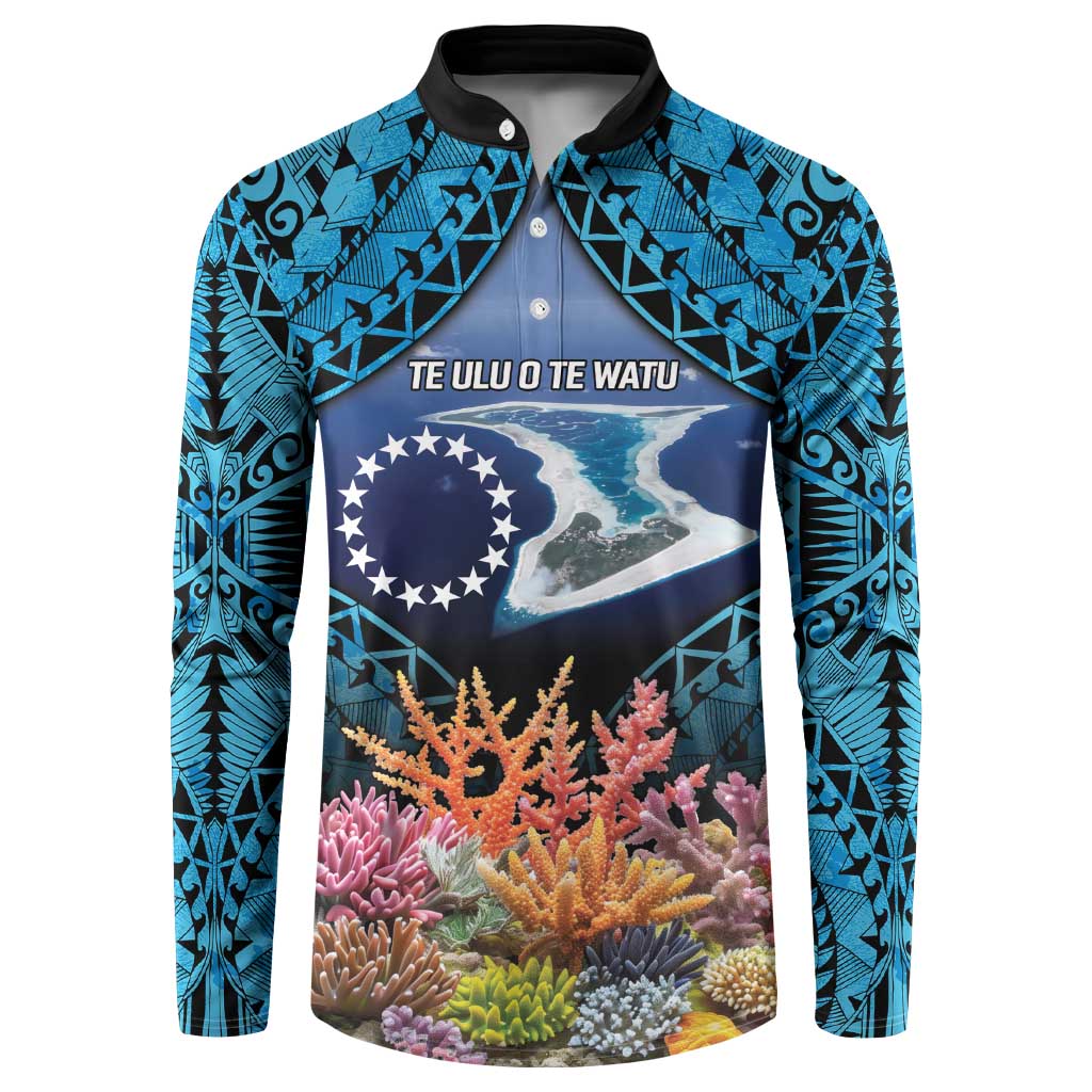 Te Ulu o te Watu Cook Islands Atoll Personalised Button Sweatshirt Pukapuka Map with Pacific Coral Reef Blue Vibe